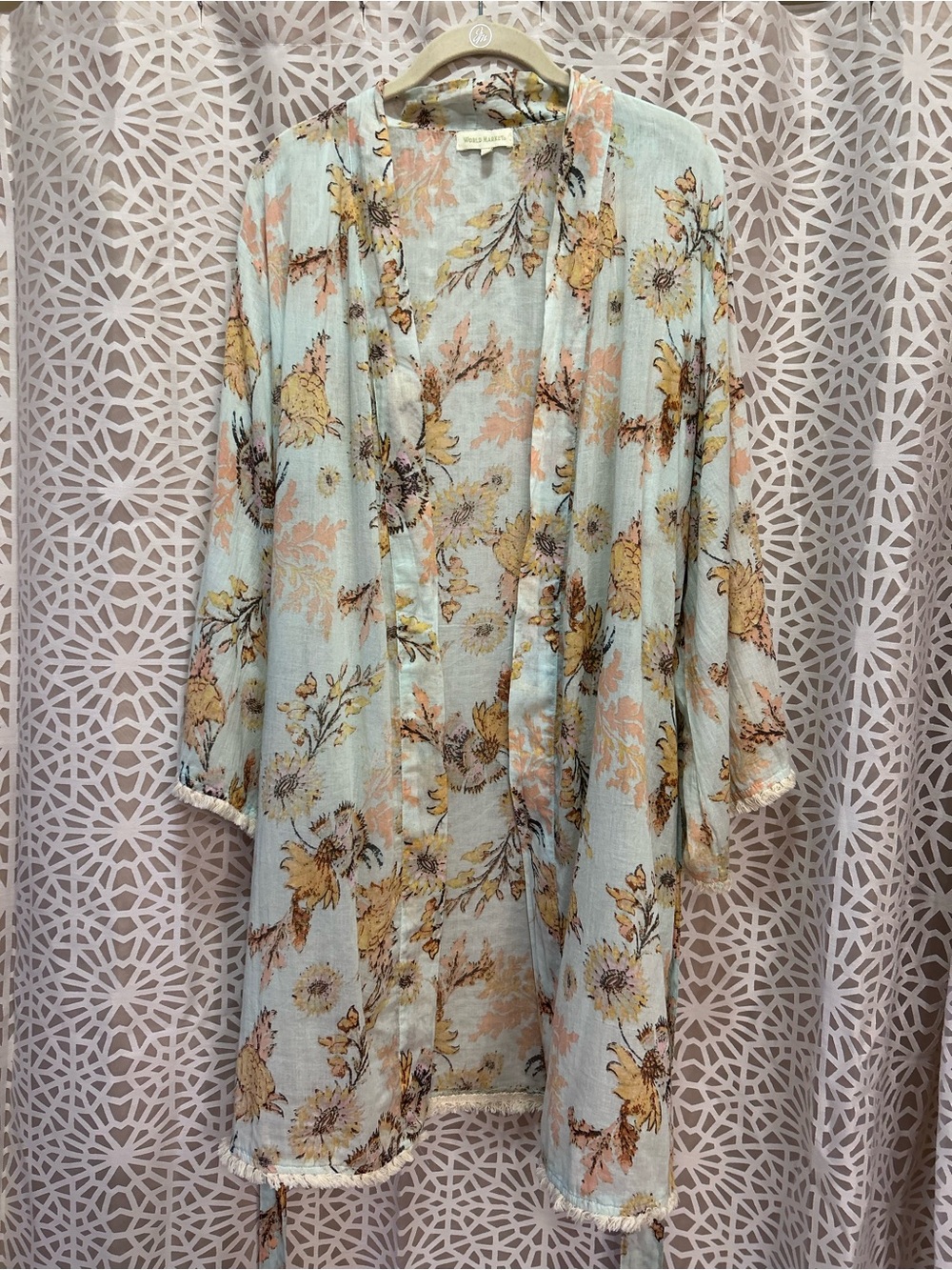 World Market Pale Blue Pastel Floral 100% Cotton Robe - Picture 9 of 10